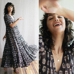 DAUGHTER OF INDIA Chaaya Cotton Tiered Maxi Dress in Eggplant Size XS